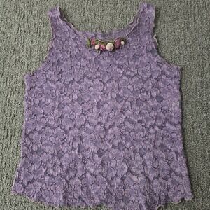 Robin Kaplan 2 Purple Lace Floral Applique Tank Top Fairycore Lagenlook